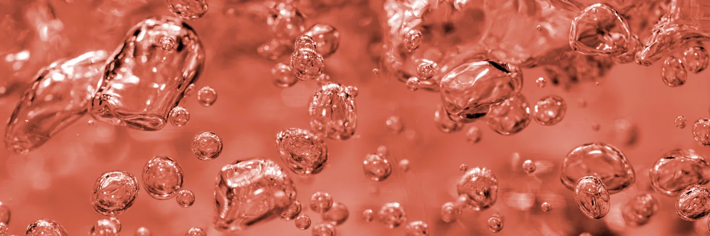 Close-up of carbonation bubbles rising through an amber liquid